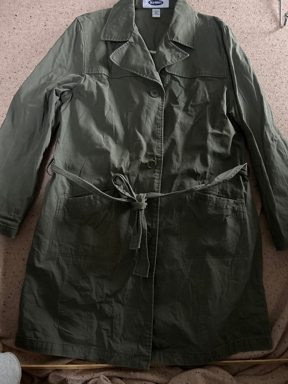 Old Navy Size XL Vintage Trench Coat Women's Olive Jacket Button 2001 Y2K
